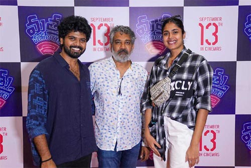 Rajamouli with the team at the red carpet premiere of "Mattu Vadalara 2"!