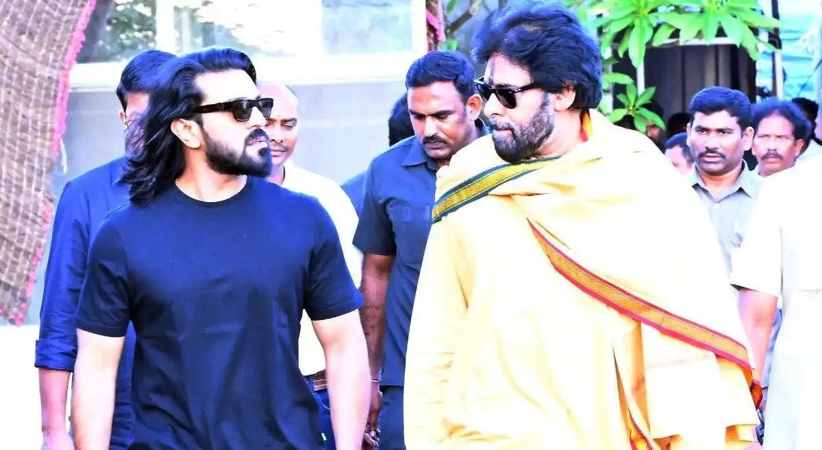 Pic Talk: Ram Charan meets Pawan Kalyan at JanaSena office in Mangalagiri