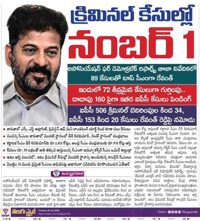 Revanth Reddy is the top CM with 89 criminal cases